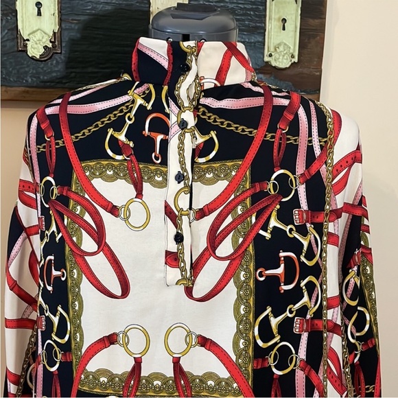 Zara Equestrian Chains and Harness Print Blouse Size Large - Picture 4 of 15